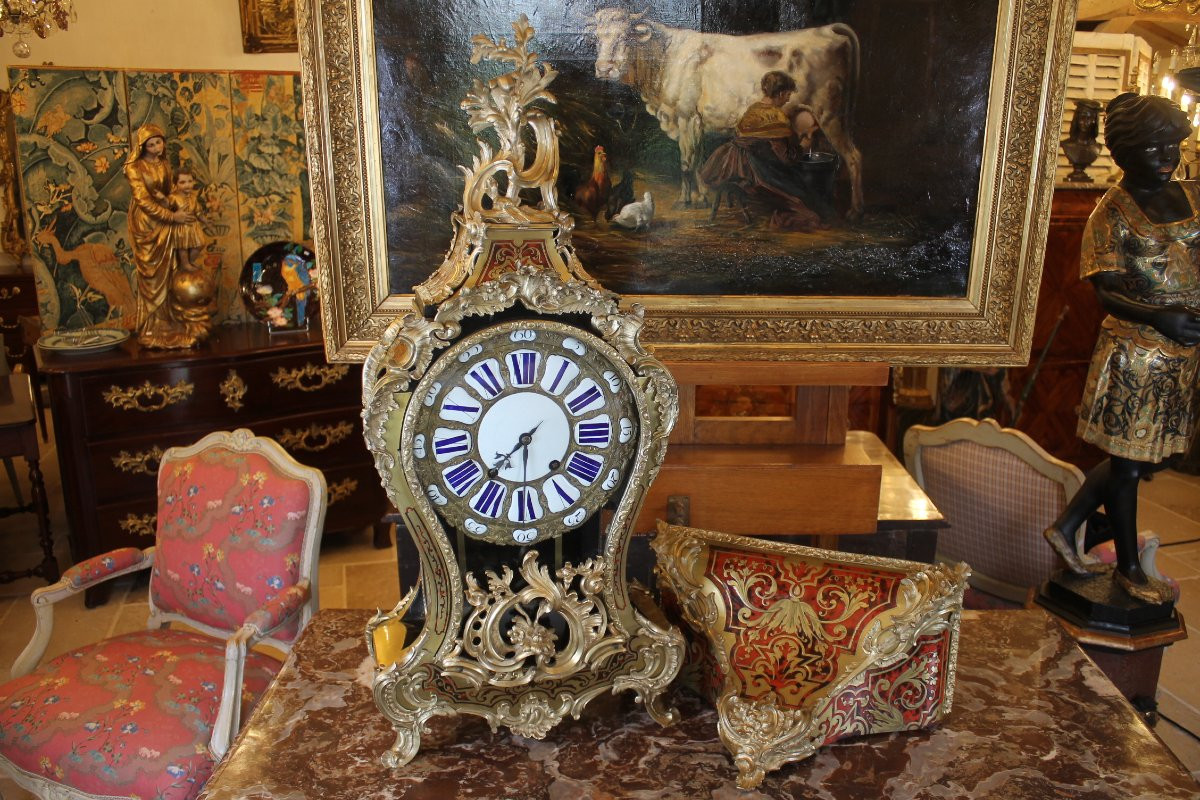 Cartel And Console In Boulle Marquetry, Louis XV Period, Claude Du Grand Mesnil Watchmaker-photo-2