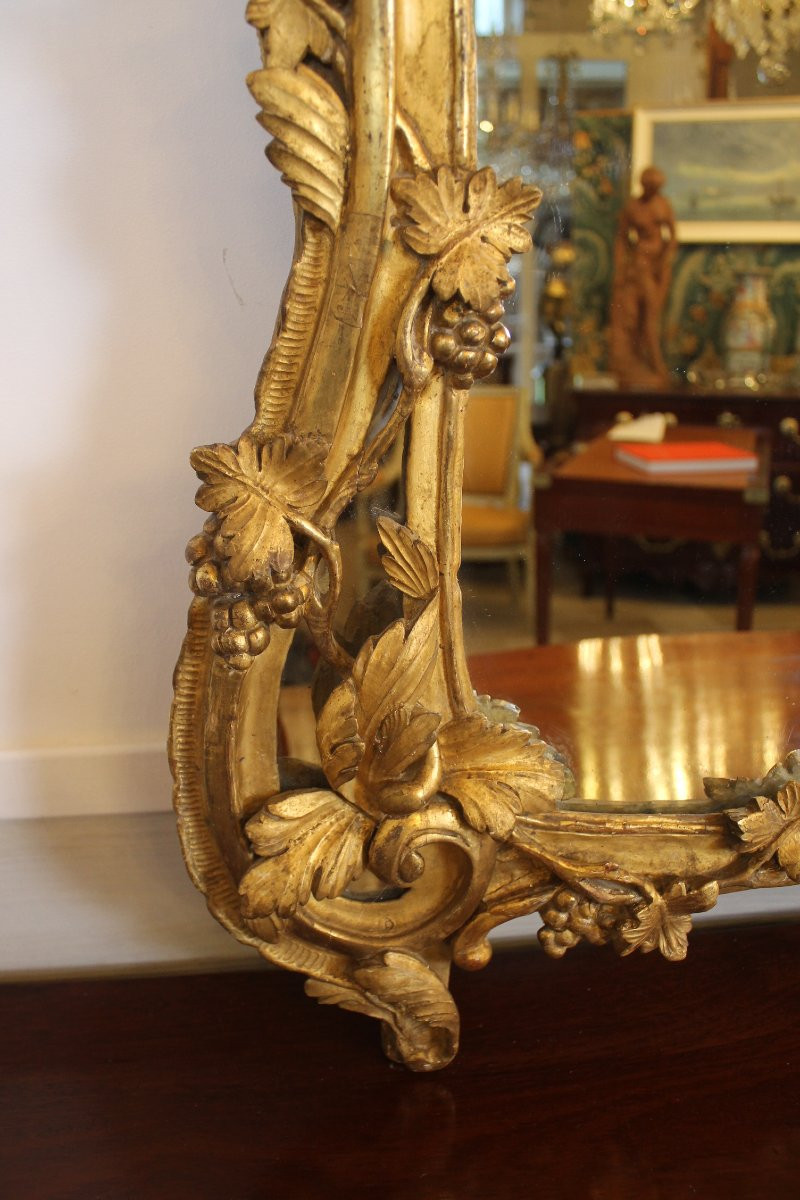Grand miroir à parecloses en bois doré, époque Louis XV-photo-3