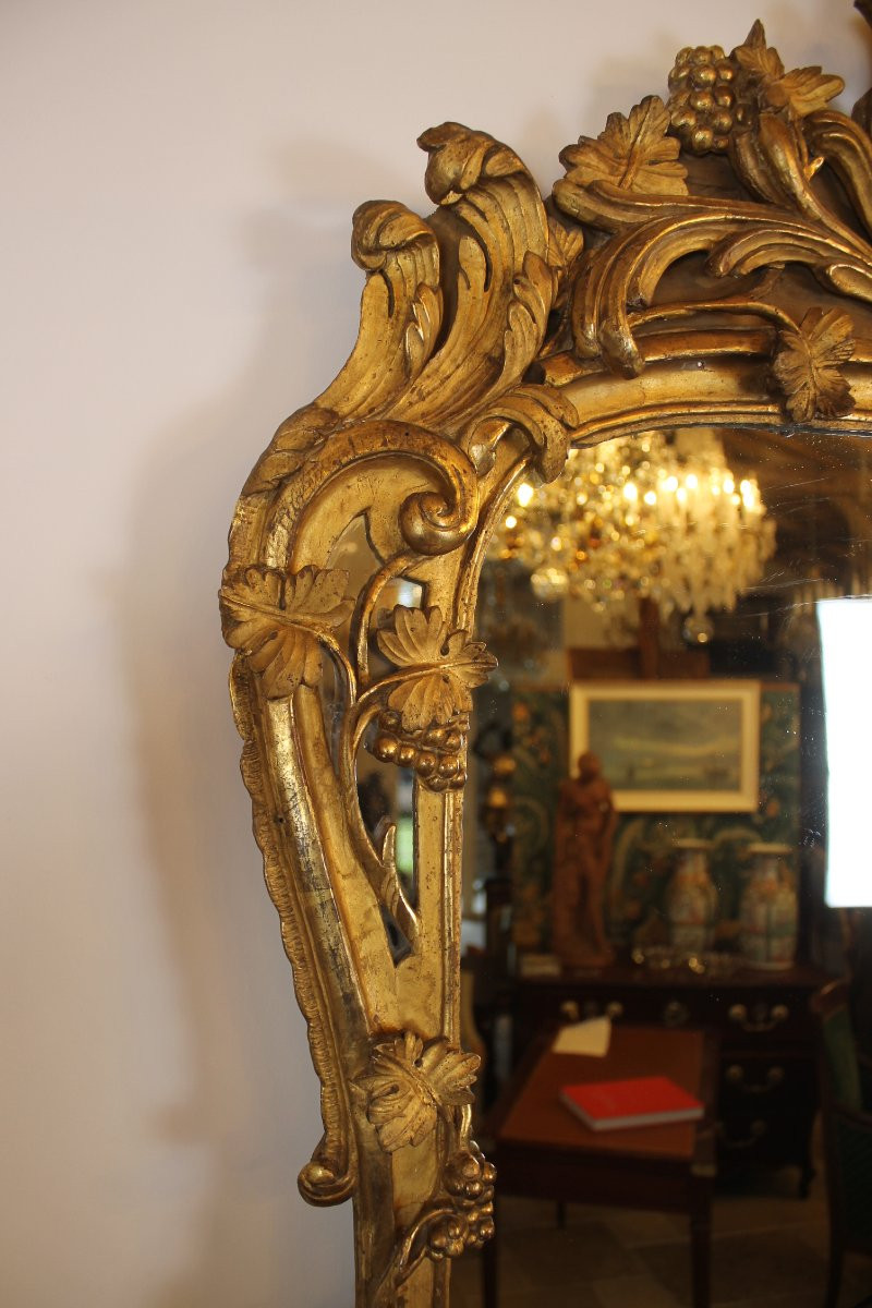 Grand miroir à parecloses en bois doré, époque Louis XV-photo-1