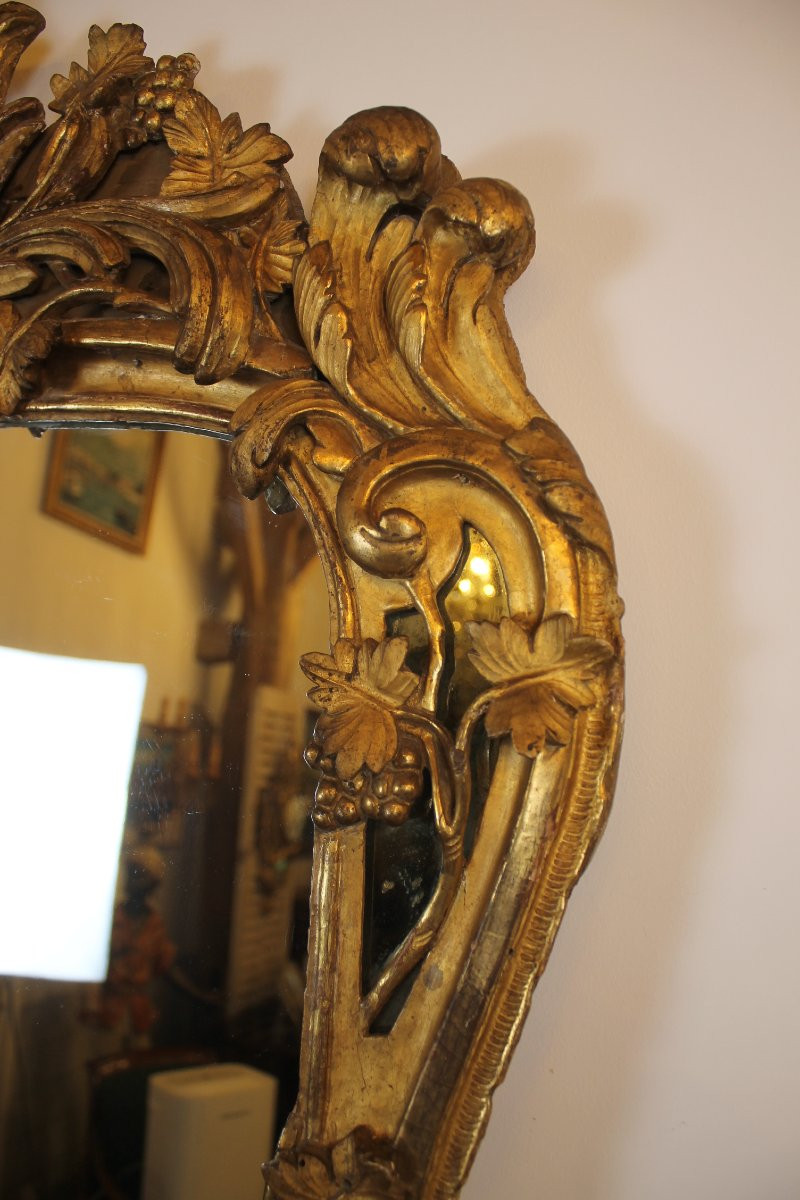 Grand miroir à parecloses en bois doré, époque Louis XV-photo-3