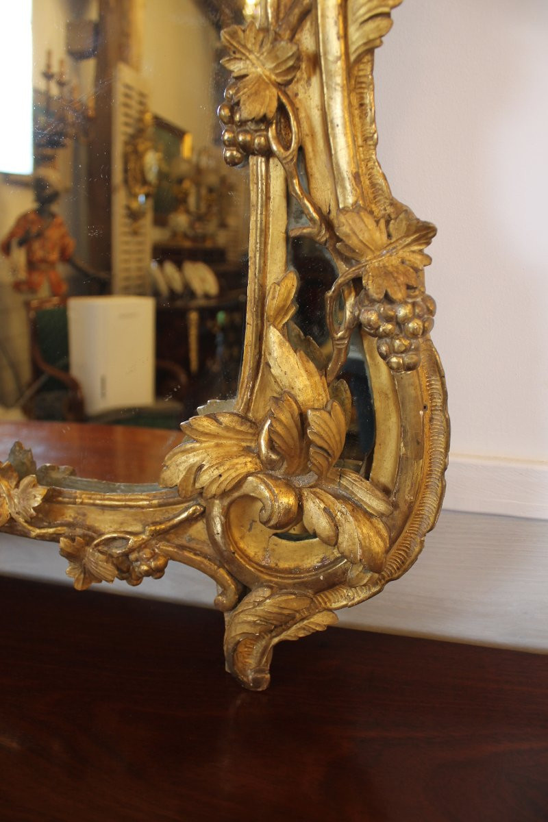 Grand miroir à parecloses en bois doré, époque Louis XV-photo-5