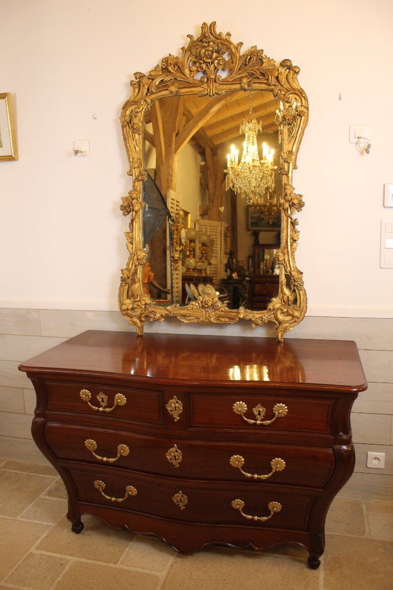 Grand miroir à parecloses en bois doré, époque Louis XV-photo-8
