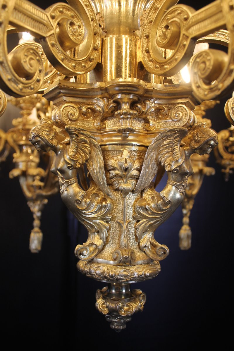 Spectacular 30-light Gilded Bronze Chandelier, Napoleon III Period-photo-2