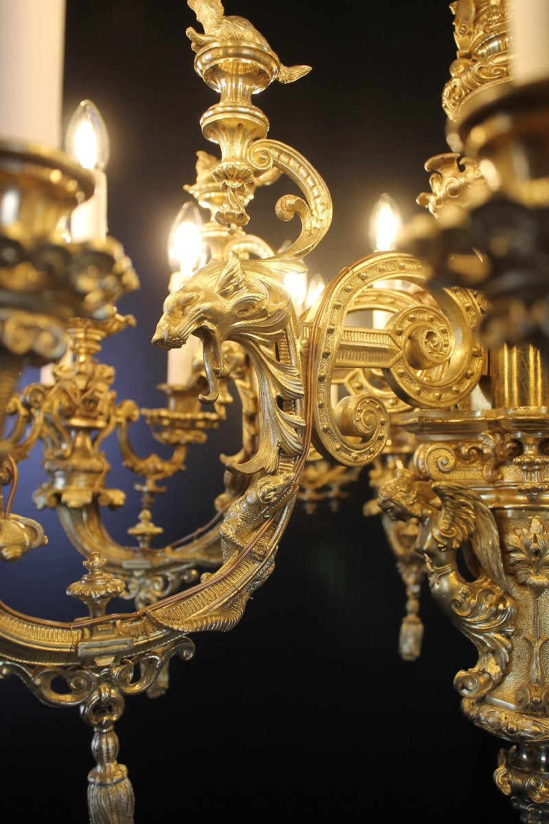 Spectacular 30-light Gilded Bronze Chandelier, Napoleon III Period-photo-3