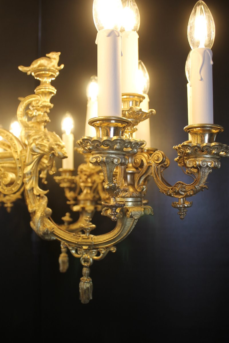 Spectacular 30-light Gilded Bronze Chandelier, Napoleon III Period-photo-1