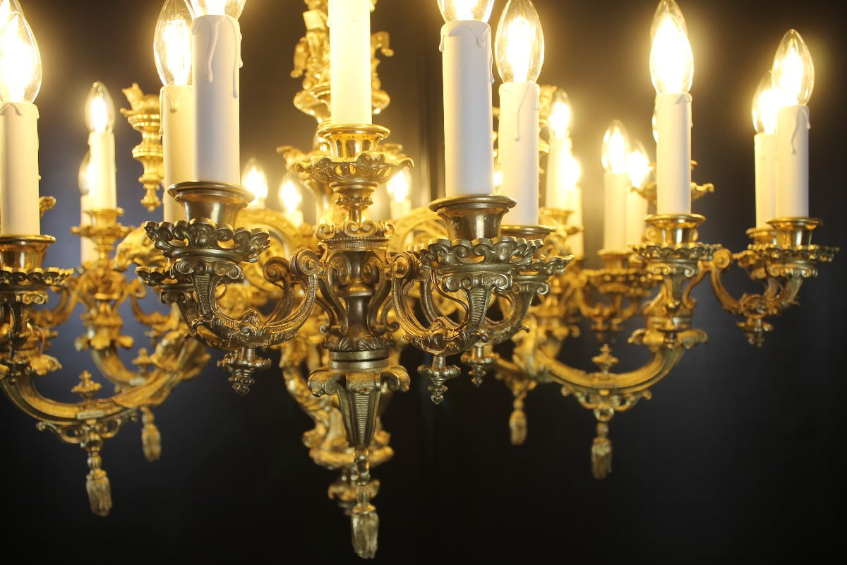 Spectacular 30-light Gilded Bronze Chandelier, Napoleon III Period-photo-5