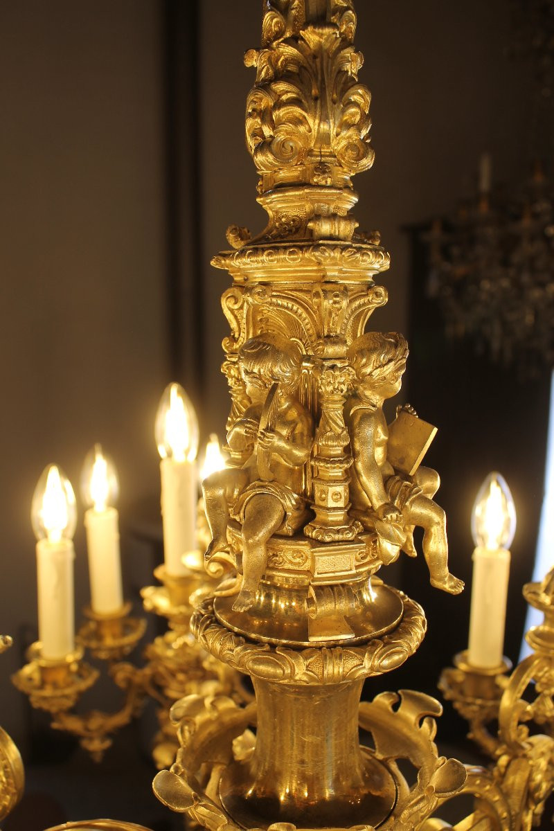 Spectacular 30-light Gilded Bronze Chandelier, Napoleon III Period-photo-7