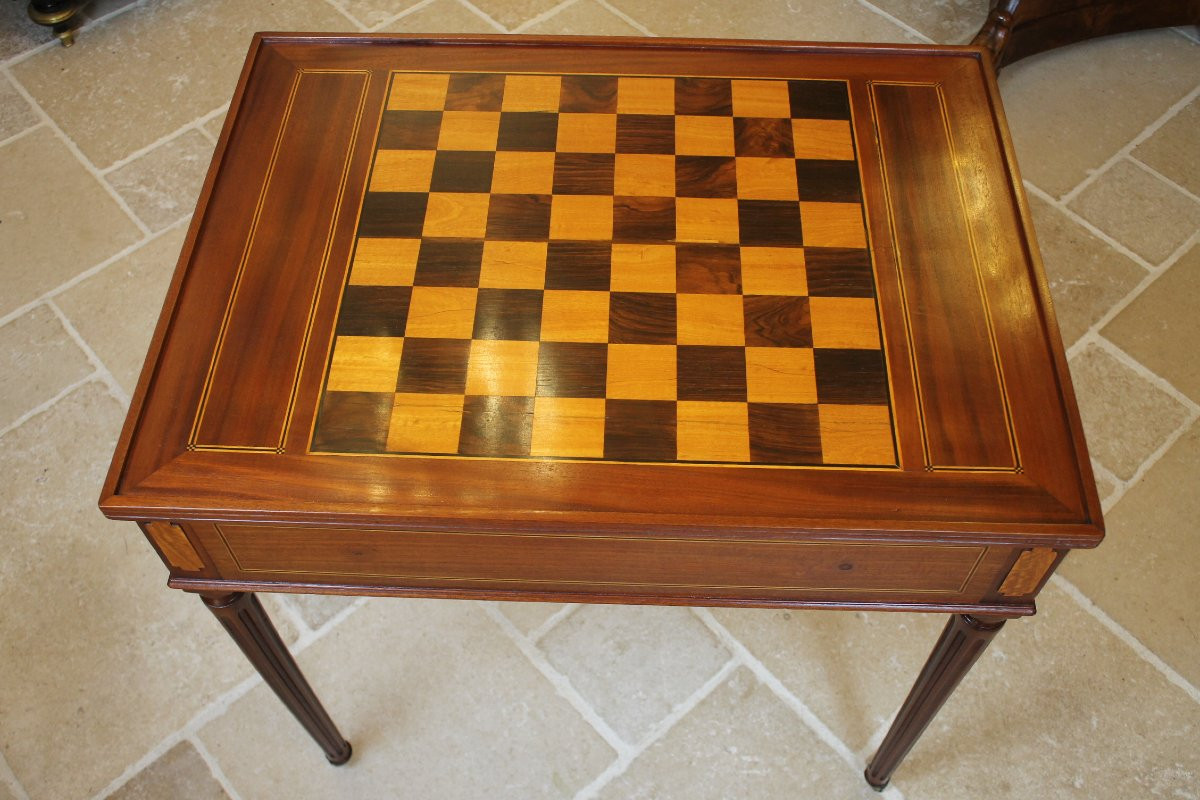Table tric trac en acajou massif, Nantes, époque Louis XVI-photo-2