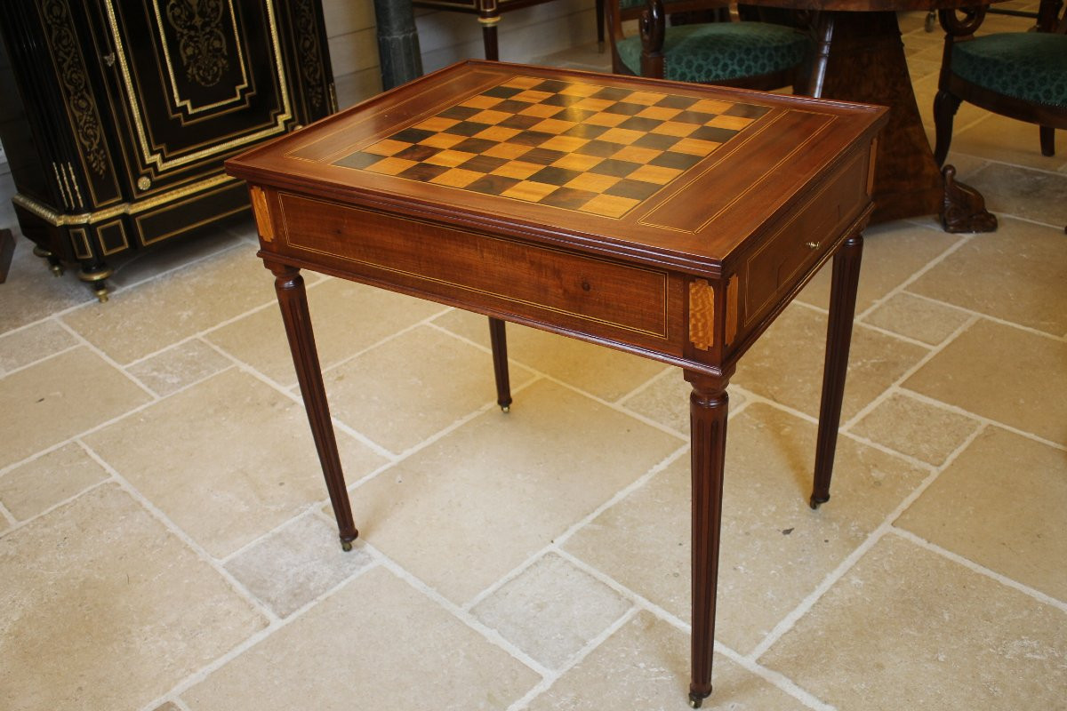 Table tric trac en acajou massif, Nantes, époque Louis XVI-photo-1