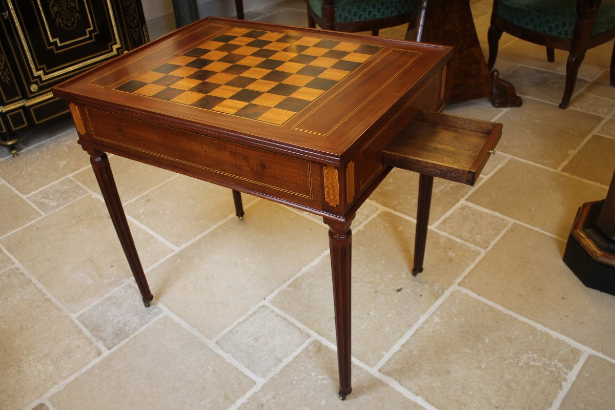 Table tric trac en acajou massif, Nantes, époque Louis XVI-photo-2