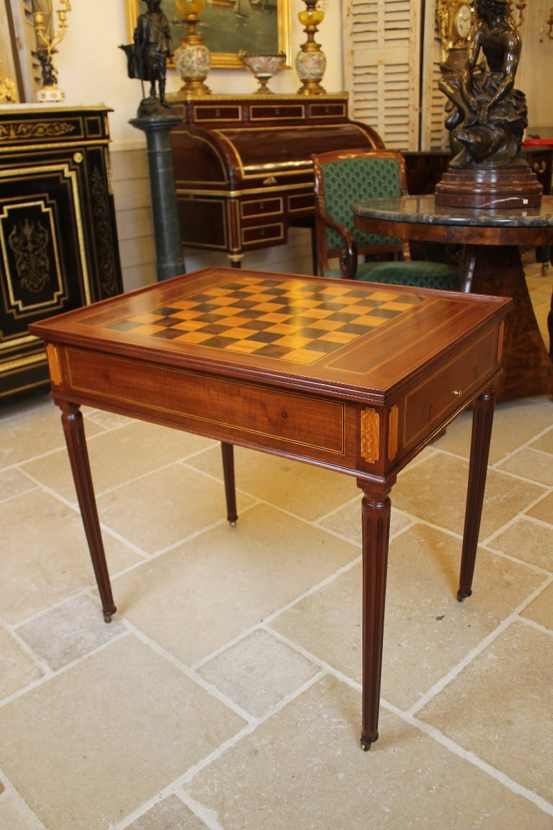 Table tric trac en acajou massif, Nantes, époque Louis XVI-photo-6