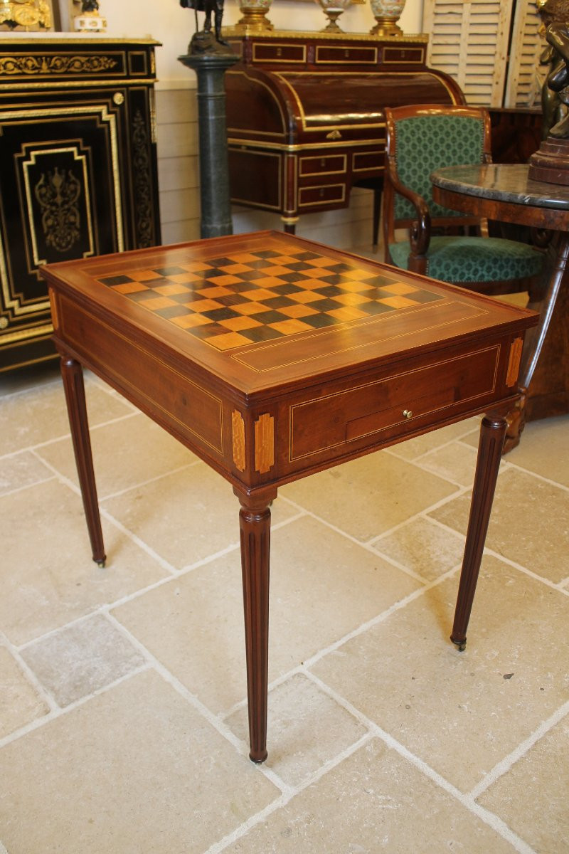 Table tric trac en acajou massif, Nantes, époque Louis XVI-photo-7