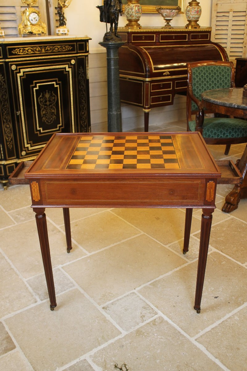 Table tric trac en acajou massif, Nantes, époque Louis XVI-photo-8