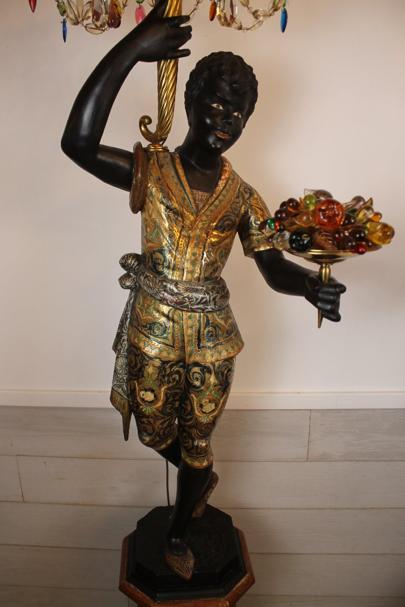 Couple de Nubiens porte torchères, Venise fin XIXe siècle-photo-2