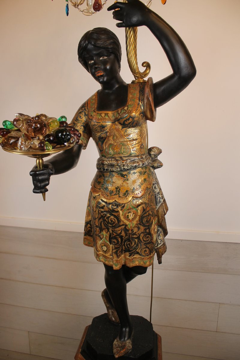 Couple de Nubiens porte torchères, Venise fin XIXe siècle-photo-3