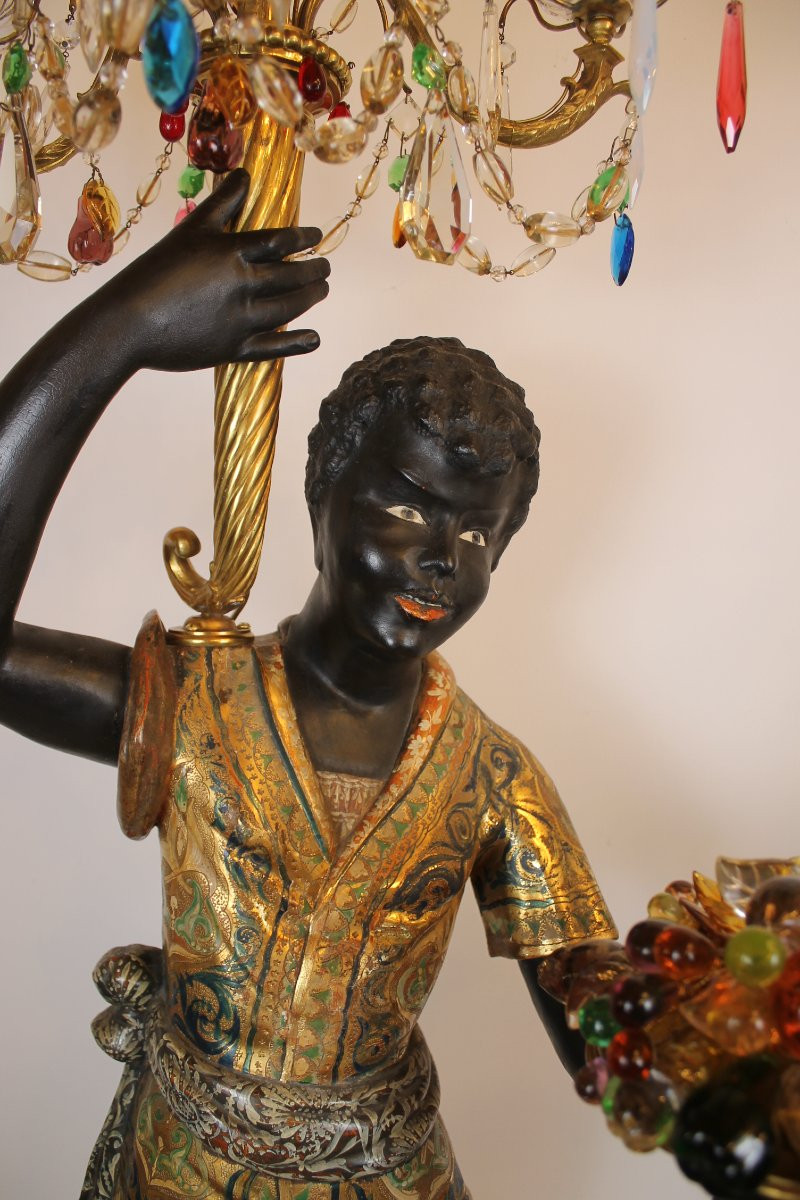 Couple de Nubiens porte torchères, Venise fin XIXe siècle-photo-1