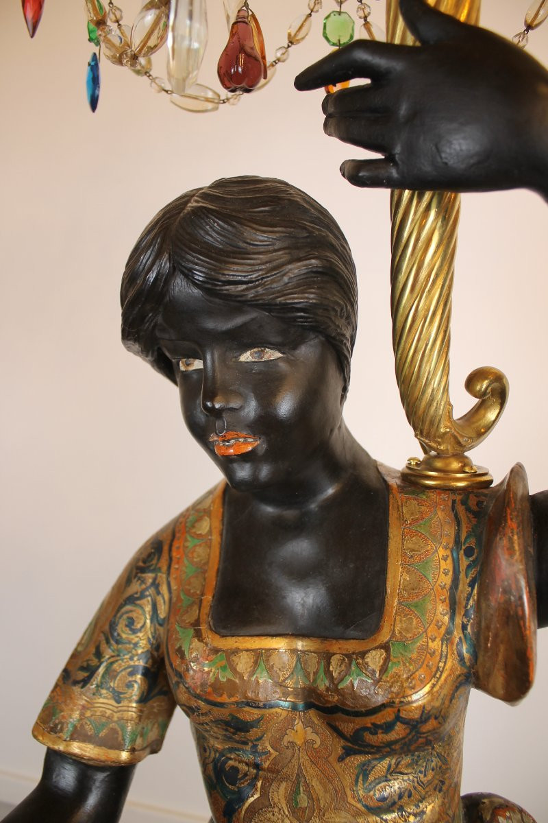 Couple de Nubiens porte torchères, Venise fin XIXe siècle-photo-3