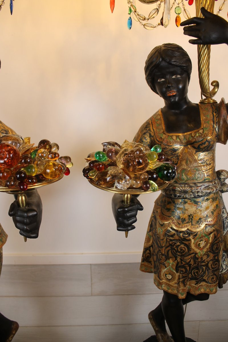 Couple de Nubiens porte torchères, Venise fin XIXe siècle-photo-4