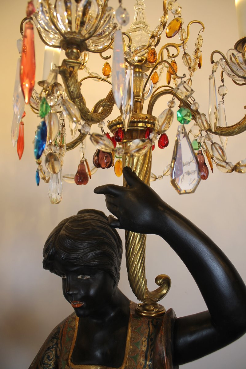 Couple de Nubiens porte torchères, Venise fin XIXe siècle-photo-5
