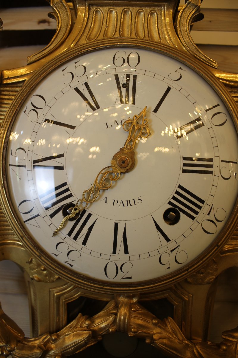 A Gilded Bronze Wall Clock From The Louis XVI Period, With The Dial Signed “lacan A Paris”-photo-4