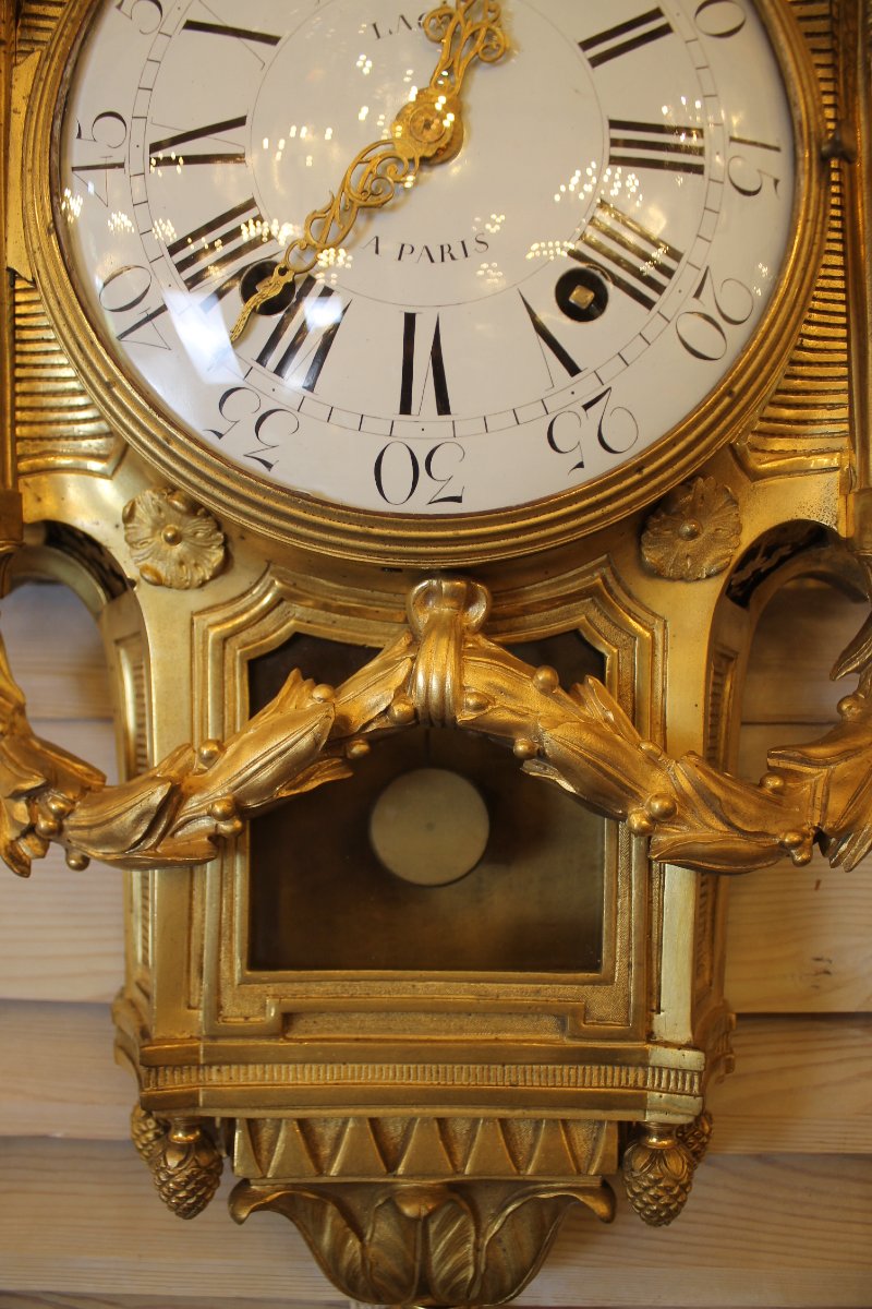 A Gilded Bronze Wall Clock From The Louis XVI Period, With The Dial Signed “lacan A Paris”-photo-5