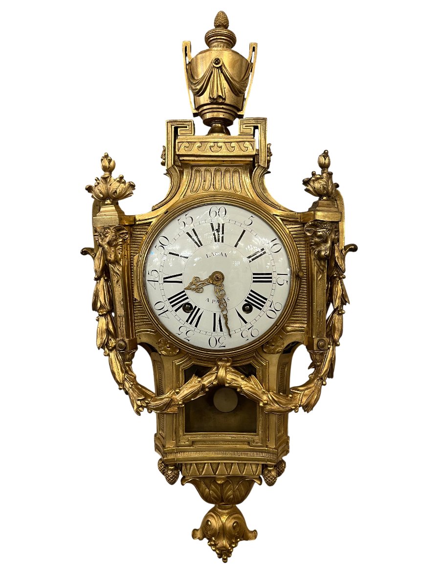 A Gilded Bronze Wall Clock From The Louis XVI Period, With The Dial Signed “lacan A Paris”