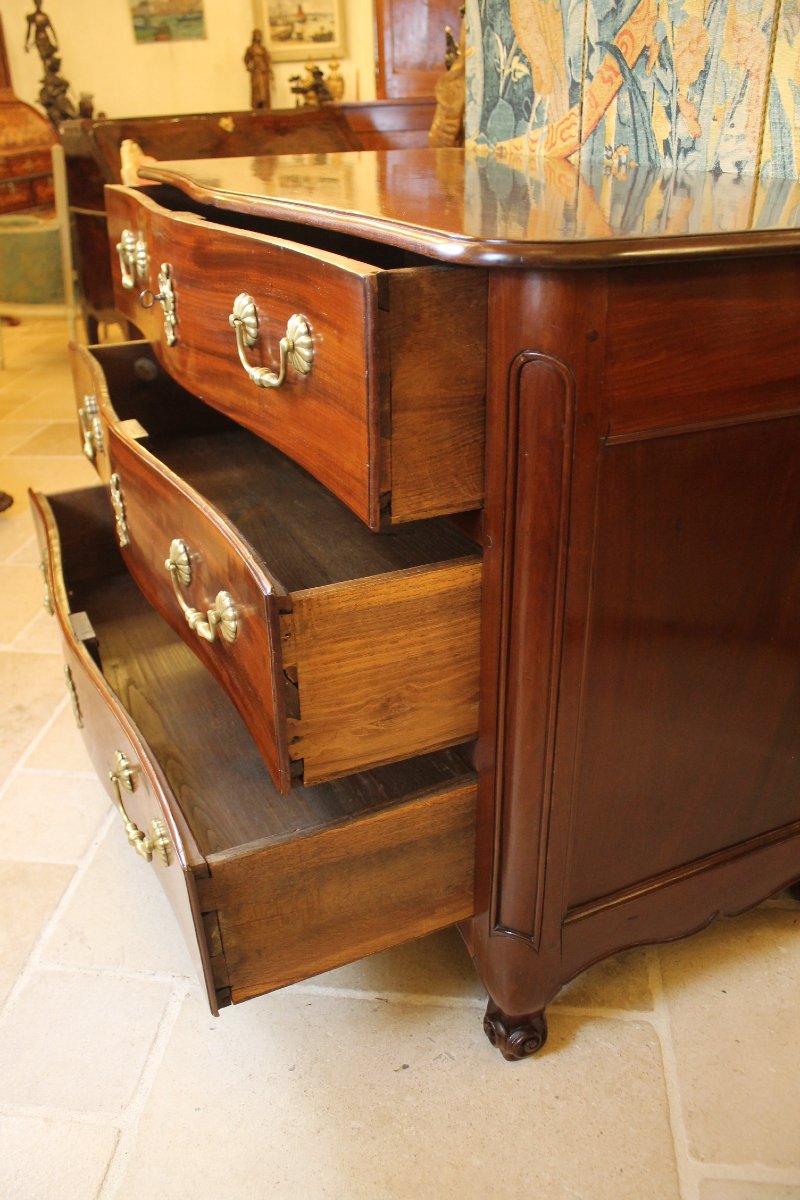 Nantes-style Chest Of Drawers In Solid Mahogany, Louis XV Period-photo-3