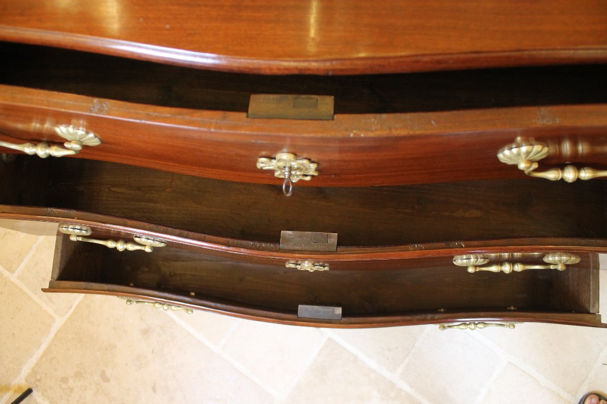 Nantes-style Chest Of Drawers In Solid Mahogany, Louis XV Period-photo-1