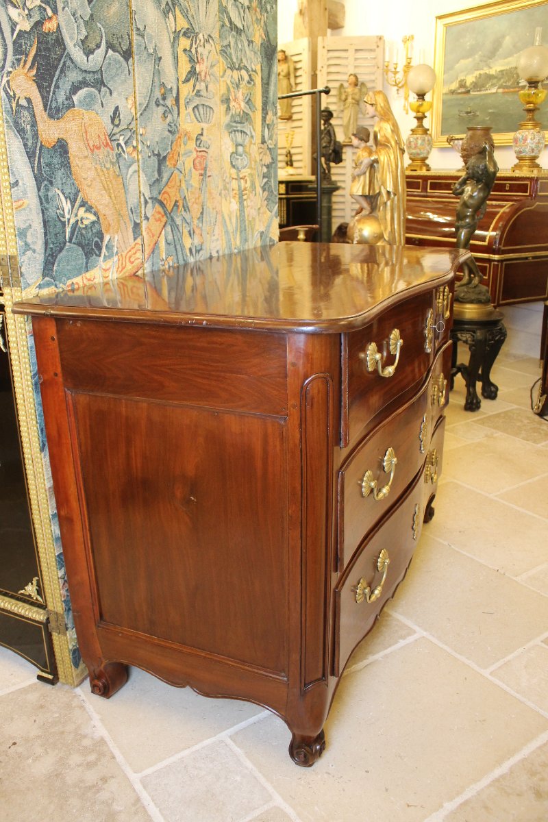 Nantes-style Chest Of Drawers In Solid Mahogany, Louis XV Period-photo-2