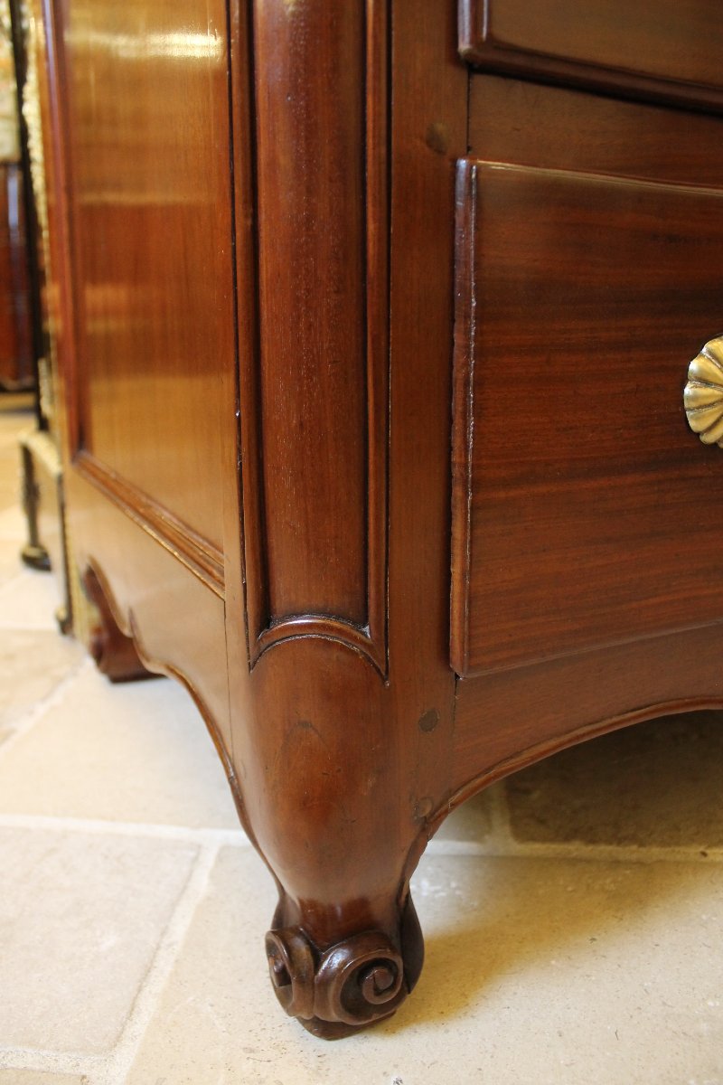 Nantes-style Chest Of Drawers In Solid Mahogany, Louis XV Period-photo-4