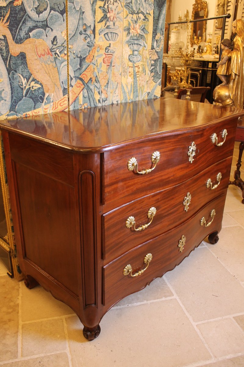 Nantes-style Chest Of Drawers In Solid Mahogany, Louis XV Period-photo-7