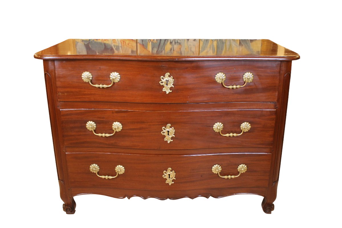 Nantes-style Chest Of Drawers In Solid Mahogany, Louis XV Period