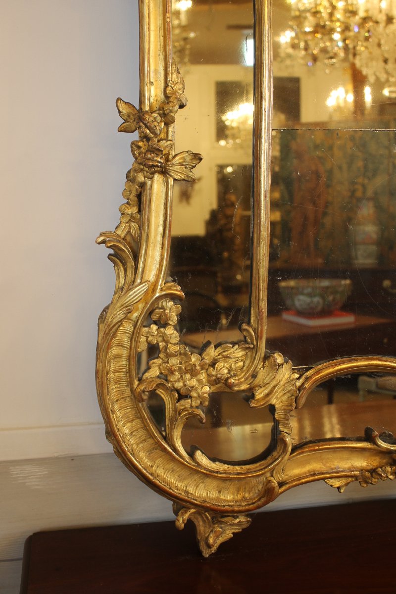 Important Mirror With Giltwood Side Panels, Louis XV Period-photo-3