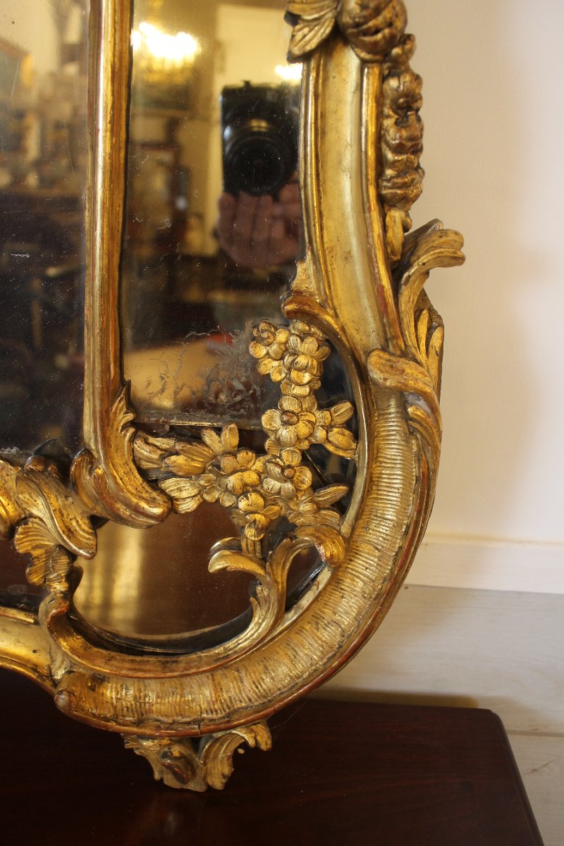 Important Mirror With Giltwood Side Panels, Louis XV Period-photo-4