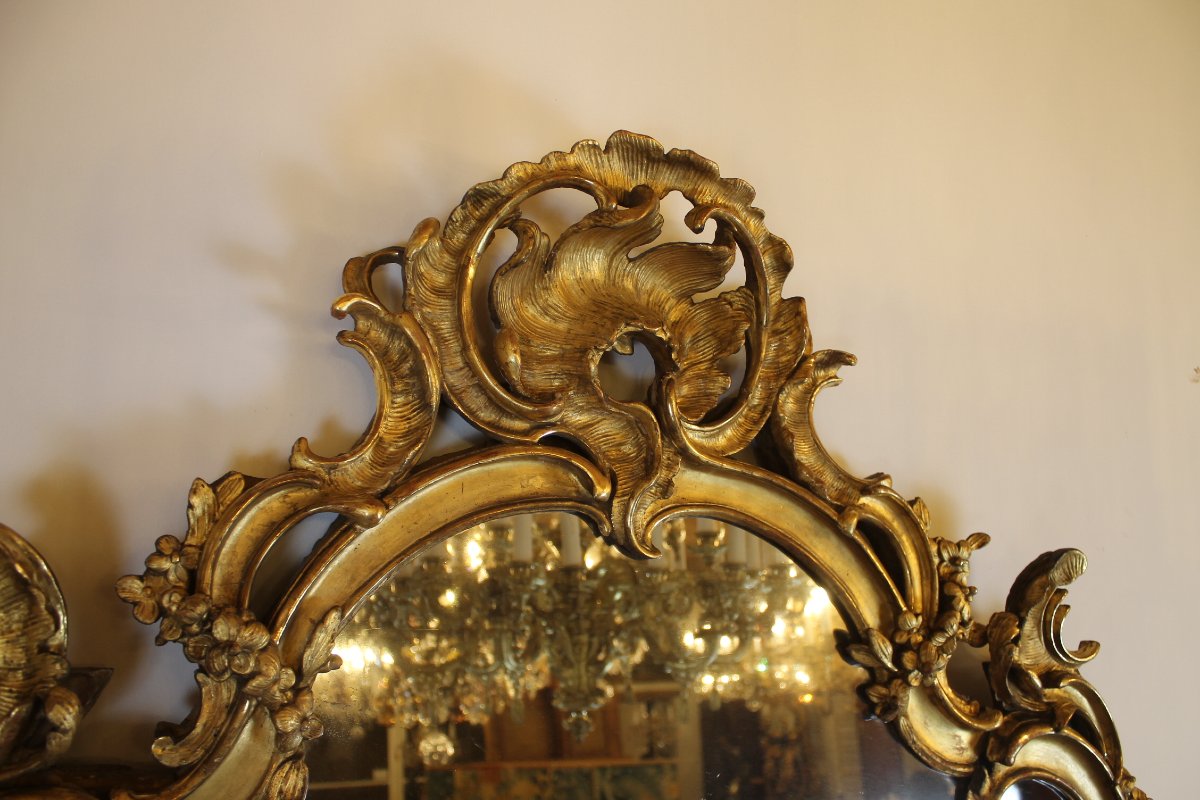Important Mirror With Giltwood Side Panels, Louis XV Period-photo-1