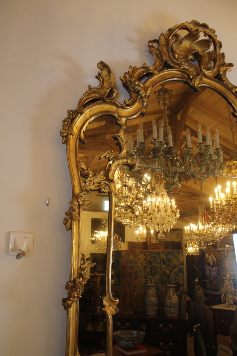 Important Mirror With Giltwood Side Panels, Louis XV Period-photo-3