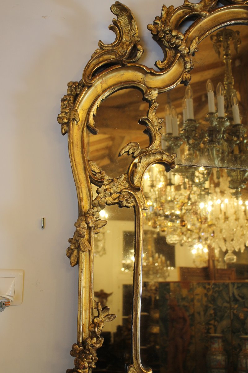 Important Mirror With Giltwood Side Panels, Louis XV Period-photo-5
