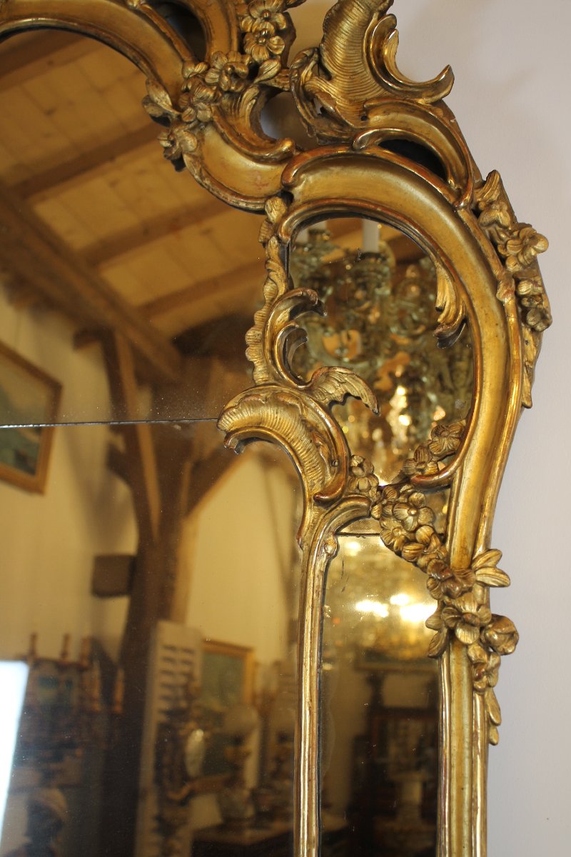 Important Mirror With Giltwood Side Panels, Louis XV Period-photo-6