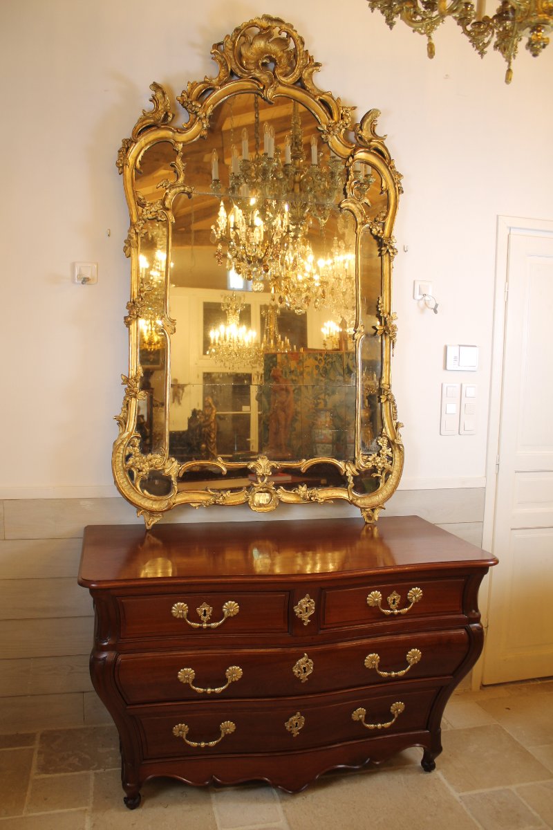 Important Mirror With Giltwood Side Panels, Louis XV Period-photo-8