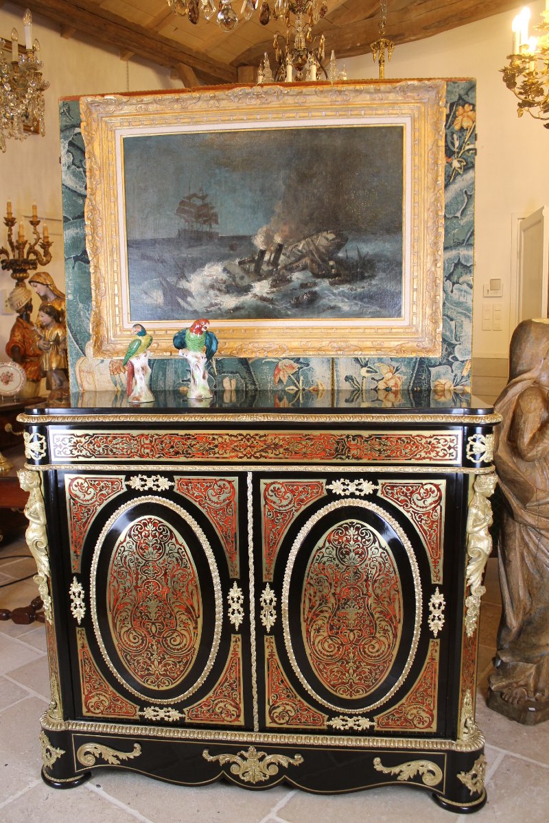 Counter-height Cabinet With Boulle Marquetry, Napoleon III Period-photo-8