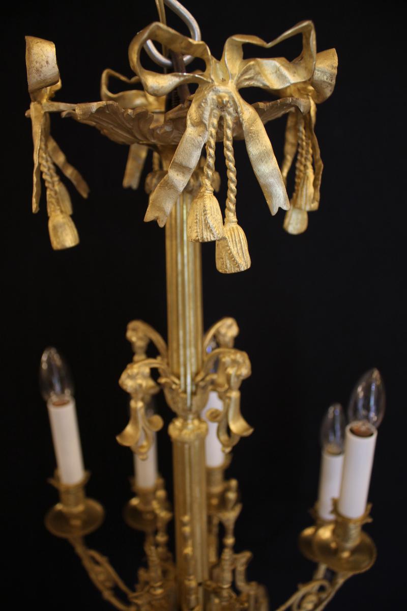 Lustre En Bronze De Style Louis XVI, époque Napoléon III-photo-4
