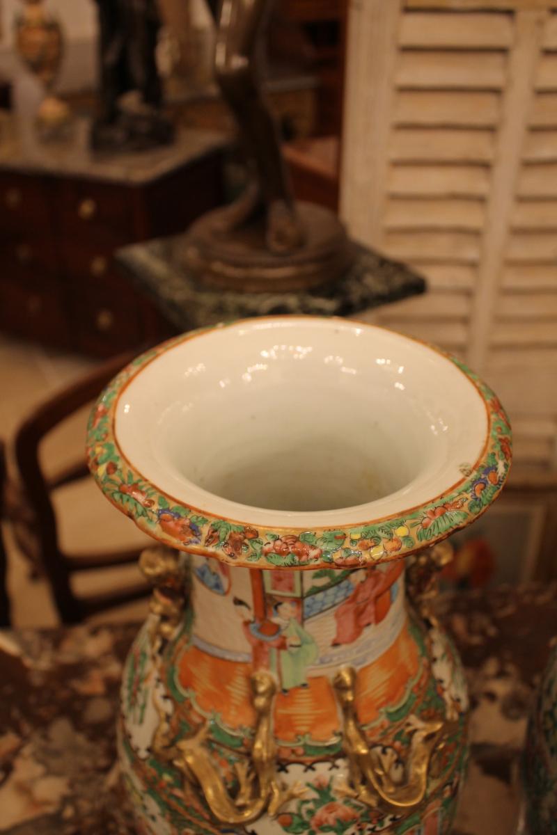 China Canton, Pair Of Vases Porcelain End Nineteenth Century-photo-4