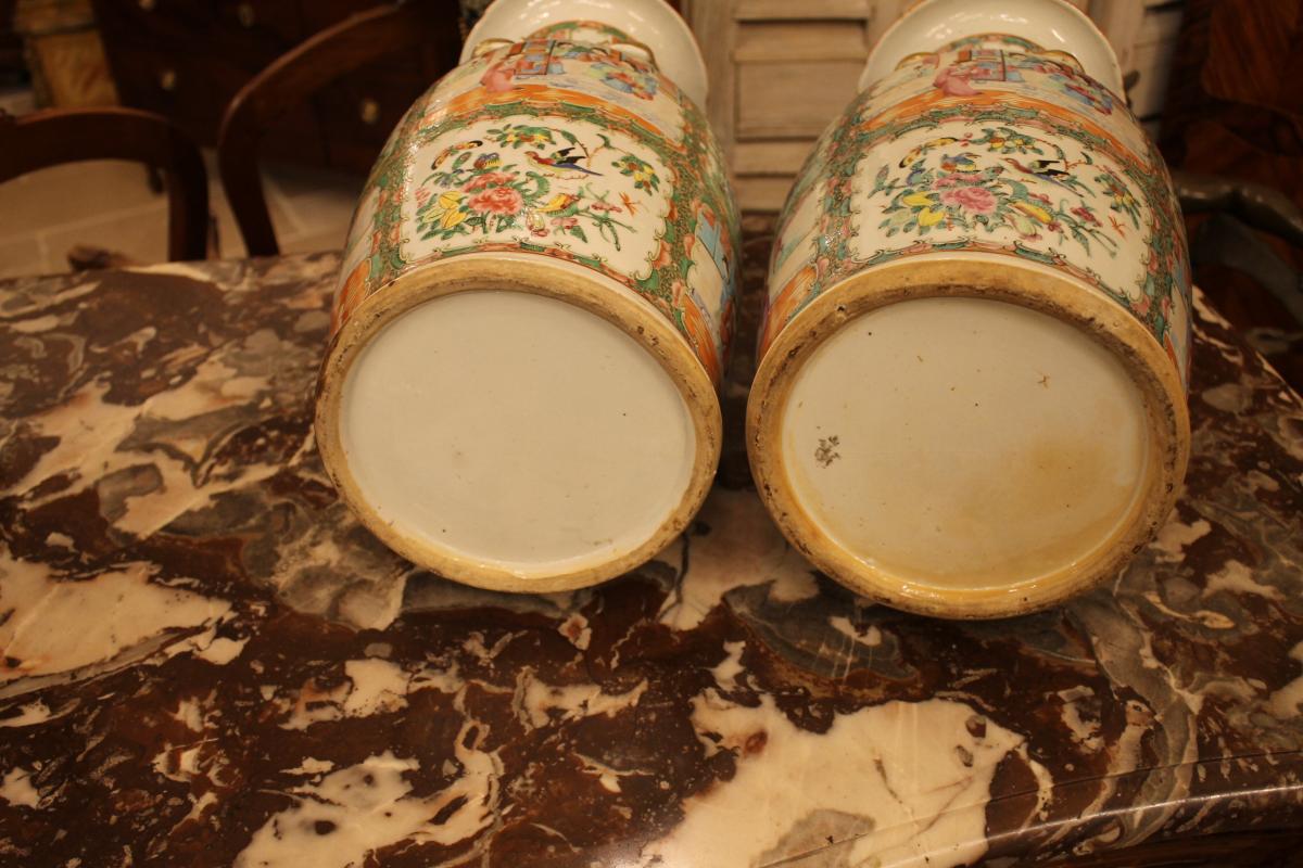 China Canton, Pair Of Vases Porcelain End Nineteenth Century-photo-5