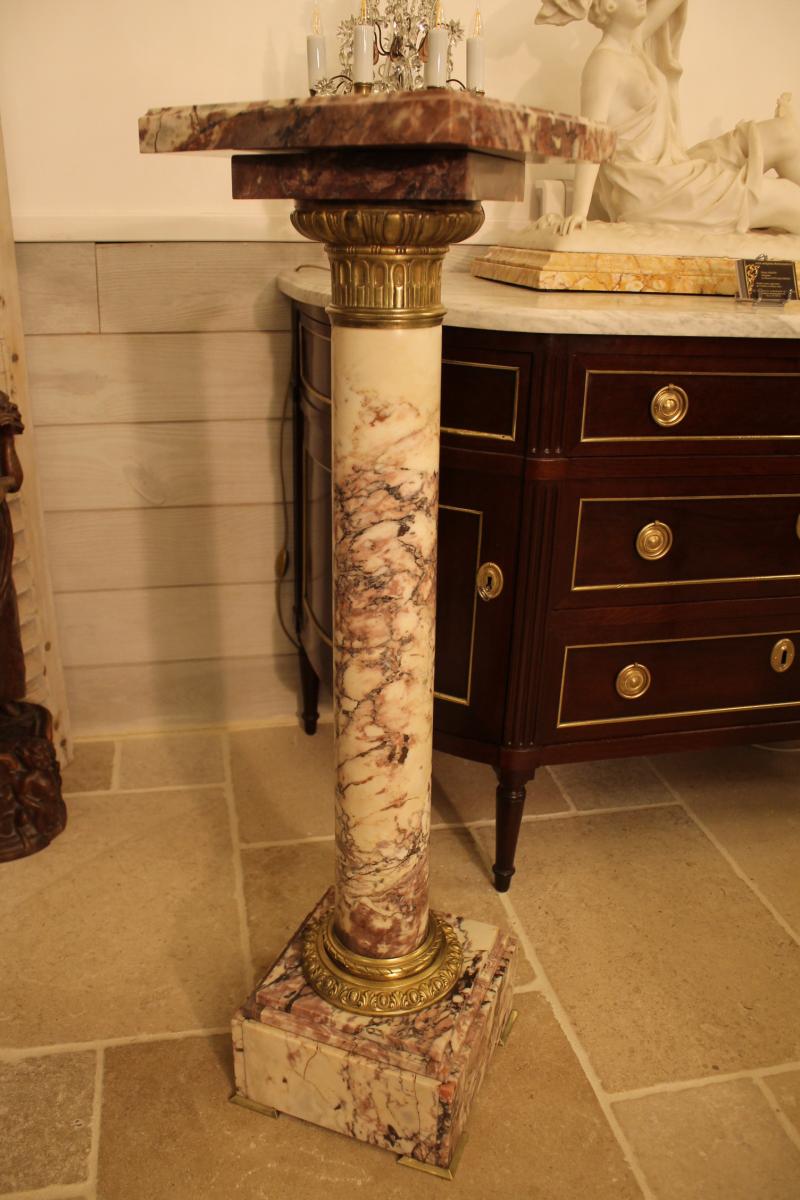 Colonne En Marbre Brèche Violette Et Bronze, XIXème Siècle