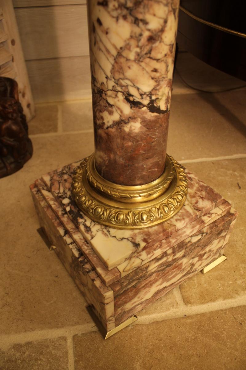 Colonne En Marbre Brèche Violette Et Bronze, XIXème Siècle-photo-4