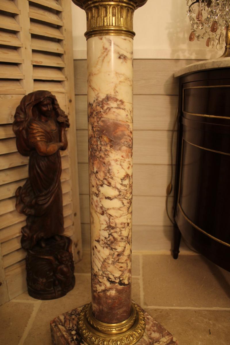 Colonne En Marbre Brèche Violette Et Bronze, XIXème Siècle-photo-2