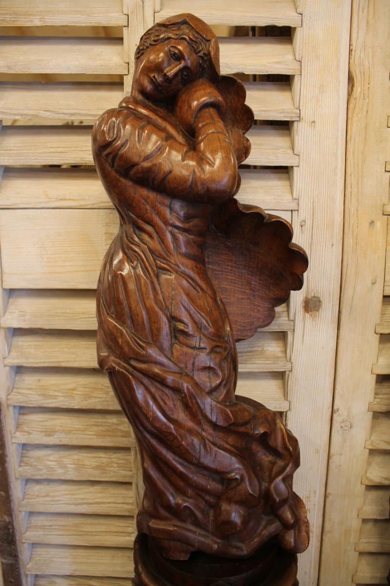 Pair Of Oak Sculptures, Seasons Allegories-photo-3