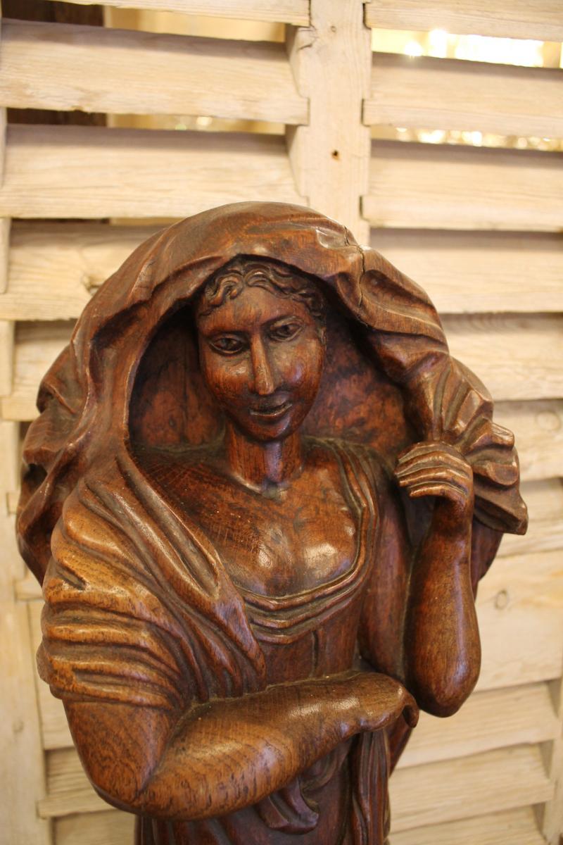 Pair Of Oak Sculptures, Seasons Allegories-photo-2