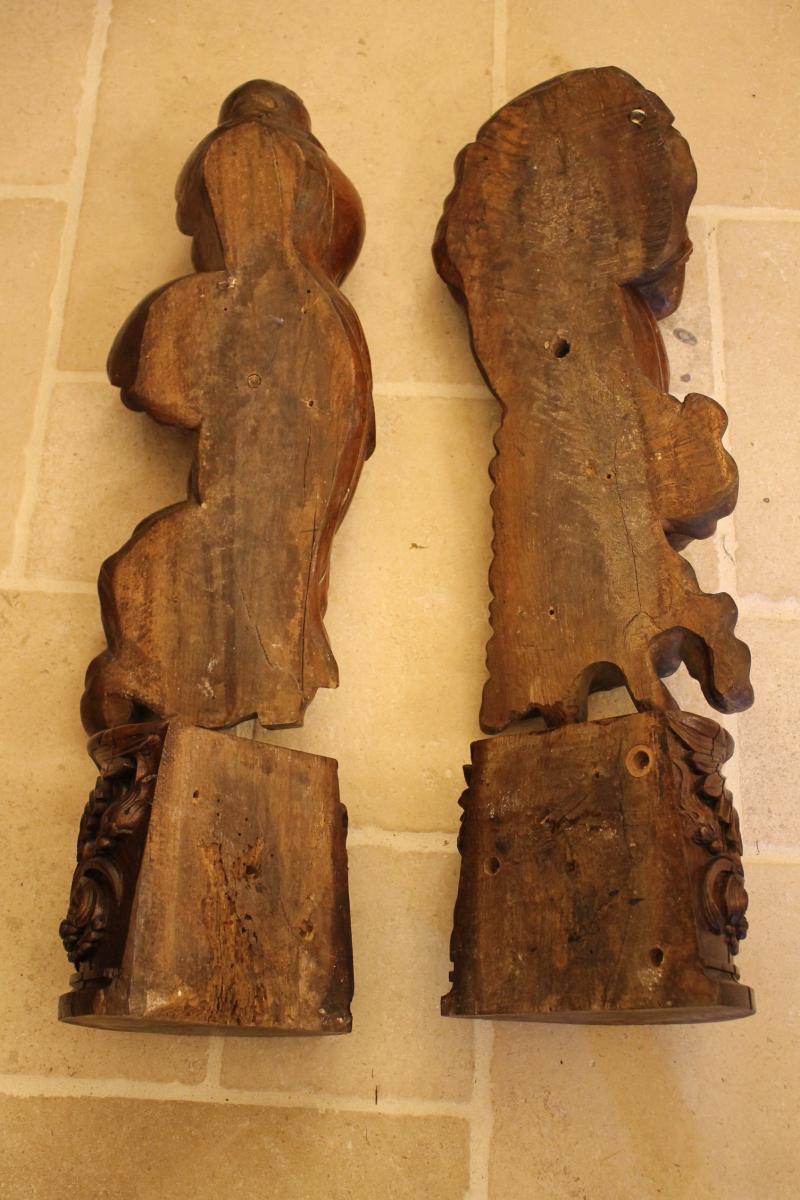 Pair Of Oak Sculptures, Seasons Allegories-photo-6