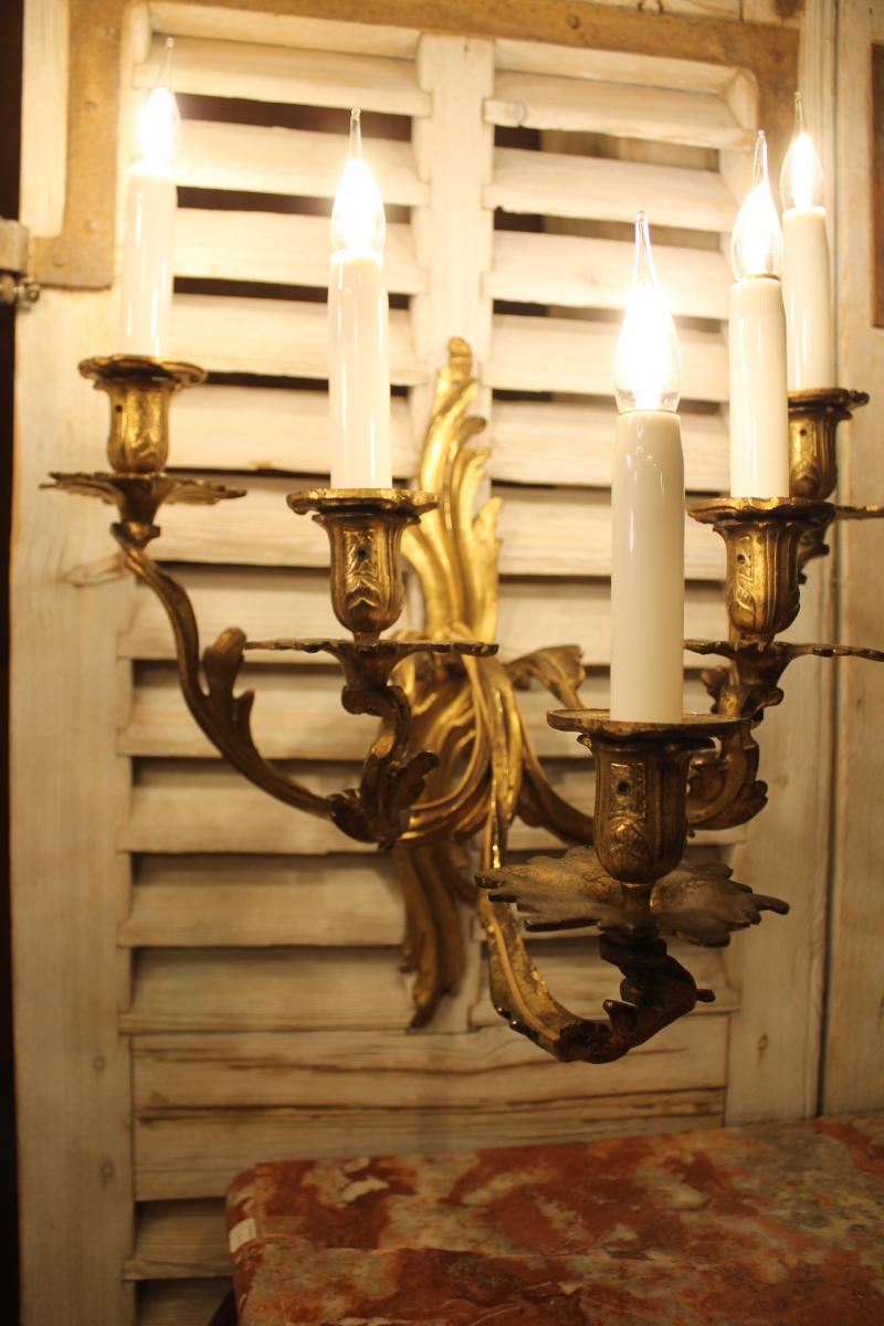 Pair Of Louis XV Style Gilt Bronze Sconces-photo-2